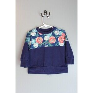 Dash of Glitter Floral Rose Sweatshirt Dark Blue Baby Toddler Girl 2XS